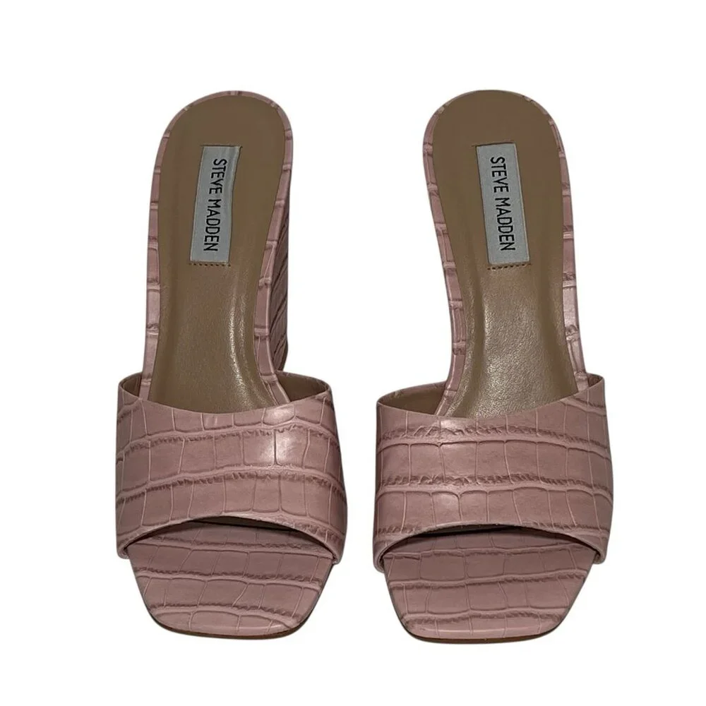 Steve Madden Women’s Size 8.5 M Veles Wedge Sandal Pink Croco - Picture 4 of 12